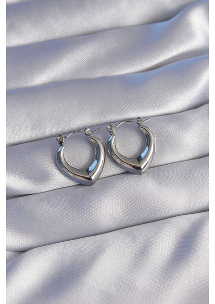 316L Çelik Gümüş Renk Içi Oval Tasarımlı Küpe