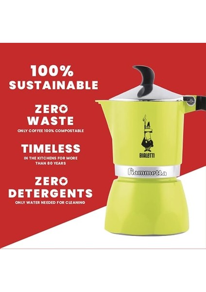 7111 Fiammetta, Kahve Makinesi 1 Fincan, Alüminyum, Electric Lime indirimleri