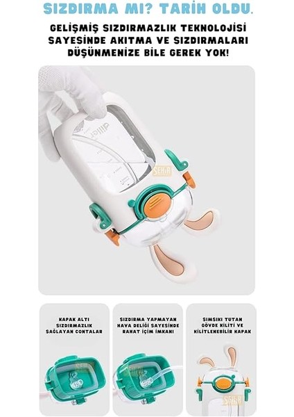 400ML Sevimli Tavşanlar Kulaklı Askılı Pipetli Tritan Çocuk Su Matarası (Beyaz) fiyatları