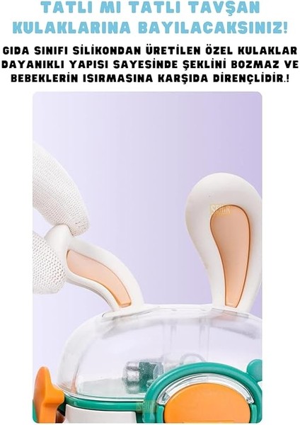 400ML Sevimli Tavşanlar Kulaklı Askılı Pipetli Tritan Çocuk Su Matarası (Beyaz) indirimleri
