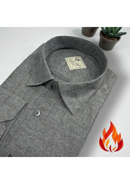 Klasik %100 Cotton Uzun Kollu Terletmeyen Kışlık Flanel Tek Cepli Gömlek (Regular Kalıp)