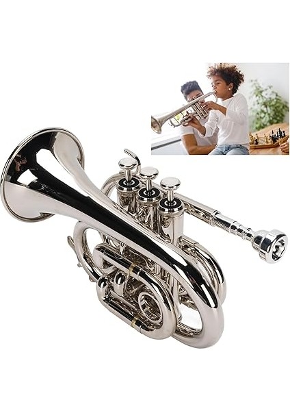 Trompet, B Düz Pirinç Bb Pocket Trompet, Yeni Başlayanlar, Öğrenciler, Gezginler ve Profesyoneller Için Taşıma Kılıfı, Eldivenler ve Temizlik Bezi, Noel Doğum Günü Hediyesi modelleri