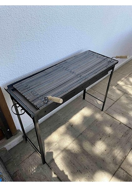 cm Oluklu Lama Izgaralı Demir Mangal Barbekü 75 cm Geçmeli Ayaklı Portatif Katlanabilir