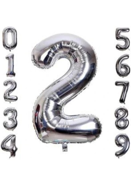 Buğz Gümüş Rengi Folyo Rakam Balon 1 Metre