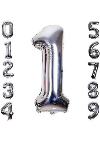 Buğz Gümüş Rengi Folyo Rakam Balon 1 Metre fiyatları