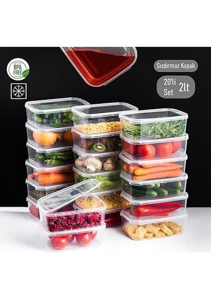 4302 20'li Buzluk Düzenleyici Saklama Kabı Kendinden Kapaklı Derin Dondurucu Saklama Kabı 2 L Şeffaf fiyatları