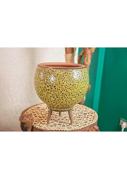 Tasarımı Ev Dekorasyon Hardal Sarısı Şekilli Artistik Çift Sırlı Iç ve Dış Mekan Kullanımlı Ayaklı Toprak Terakota Saksı Saksılık Çiçeklik fırsatları