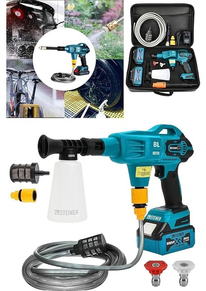 Alman 999 Vf 20 Ah 100 Bar Kömürsüz Şarjlı Oto Yıkama Makinesi Çift Akülü Bahçe Yıkama Makinası fiyatları