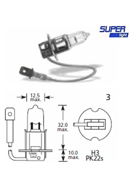 Super Light H3 Halojen Far Ampülü 12 Volt 60-55 Watt
