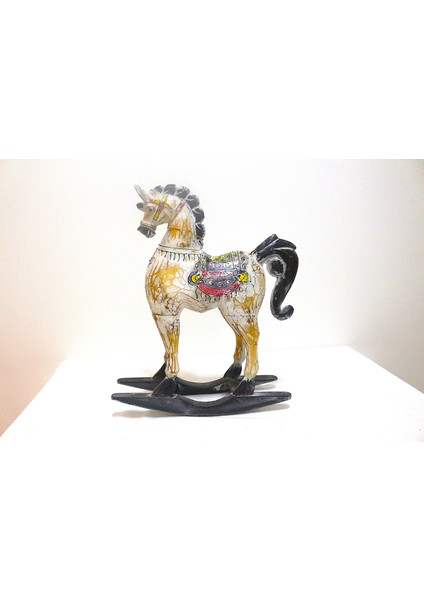 Ahşap Dekoratif Sallanan At 45 cm Renkli El Yapımı Otantik Tahta At