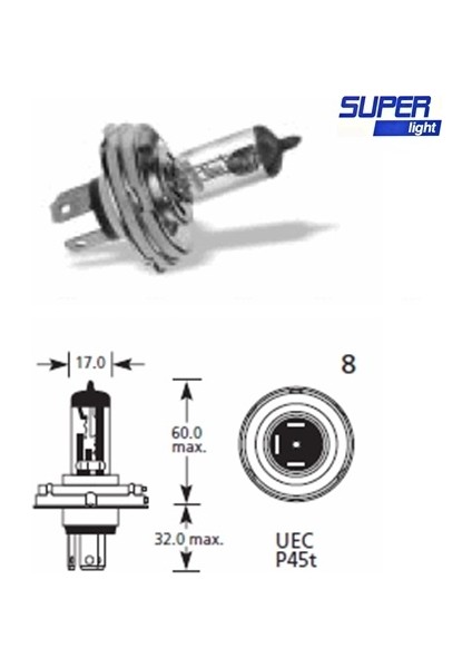 Super Light H4 Halojen Far Ampülü 12 Volt 100/90 Watt