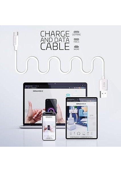 D30TK Type-C Data/şarj Kablosu 3.0A 1mt Beyaz fırsatları