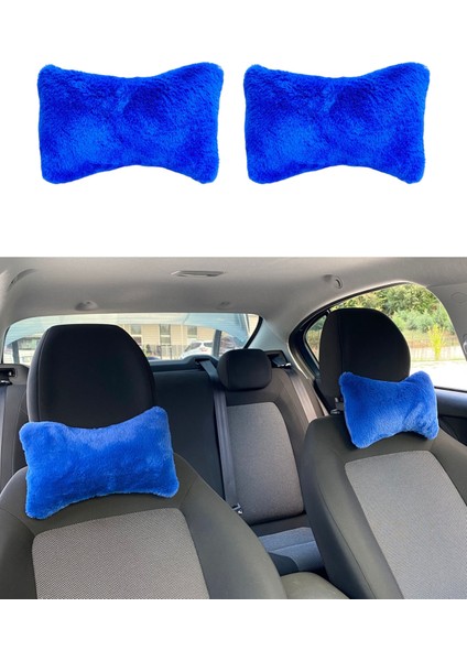 Yumuşak Peluş Ortopedik Araba Seyahat Boyun Yastığı 2'li Mavi