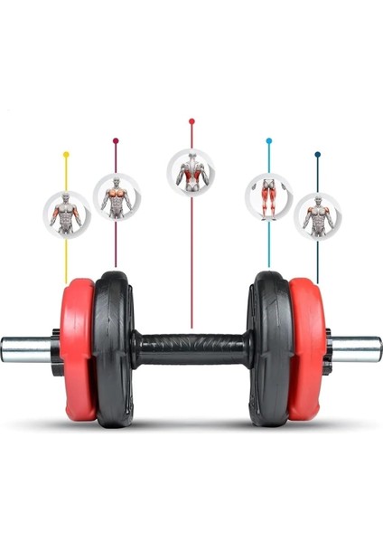 16 kg Dambıl Seti Kırmızı-Siyah 6 In 1 Fitness Set fırsatları