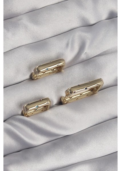 Pirinç Gold Renk Renkli Zirkon Taşlı Kare Model Küpe Seti fiyatları
