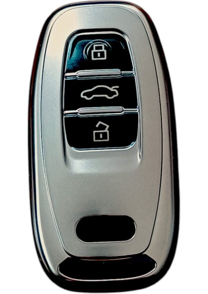 Auidi A4-A5-A6-A7-Q5-Q7 Sustasız Anahtar Uyumlu Silikon Oto Anahtar Kumanda Kabı Kılıf Füme