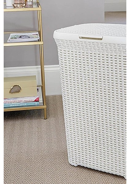 Desenli Plastik Çamaşır Sepeti Beyaz indirimleri