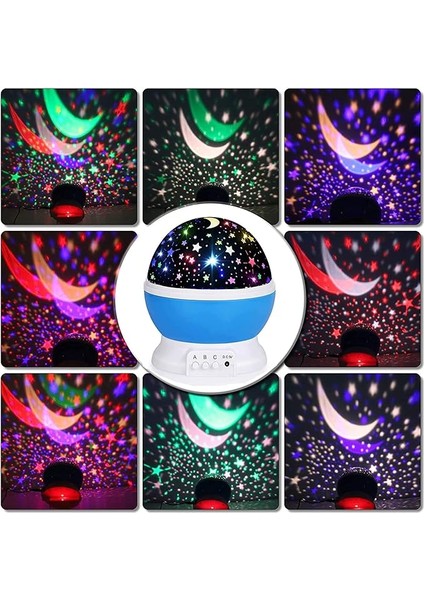 Renkli Yıldızlı Gökyüzü Dönen Star Master Çocuk Gece Lambası Projeksiyon Gece Lambası Gökyüzü Ay Yıldız Masa Lambası (Mavi) fiyatları