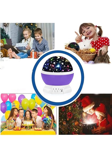 Renkli Yıldızlı Gökyüzü Dönen Star Master Çocuk Gece Lambası Projeksiyon Gece Lambası Gökyüzü Ay Yıldız Masa Lambası (Mavi) modelleri