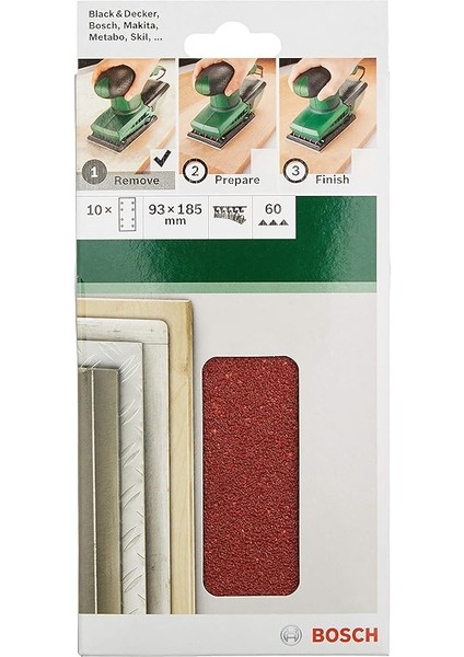 Accessories Bosch Zımpara Kağıdı (Titreşimli Zımpara Için, Farklı Malzemeler, 10 Adet, 93 x 185 Mm, Granülasyon 60) modelleri