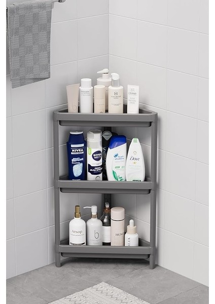 Life 3 Katlı Üçgen Plastik Gri Banyo Mutfak Rafı MIT1061