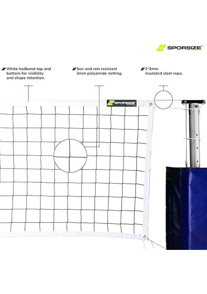 Voleybol Ağı, 4 mm Çelik Halatlı Voleybol Veterineri ve Tüm Hava Koşullarına Uygun - Çubuk Destekli modelleri