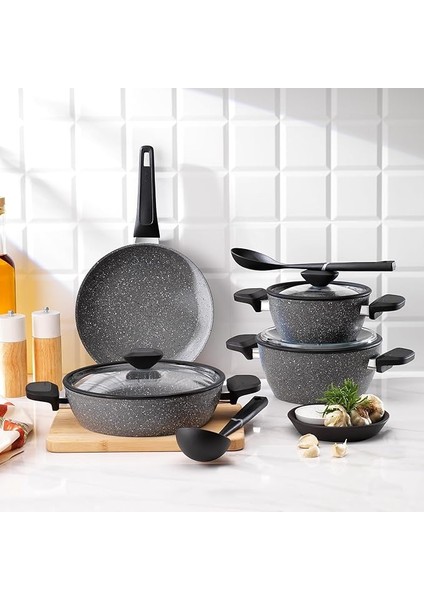 Alpha Granit Tencere Seti 9 Parça-Gri