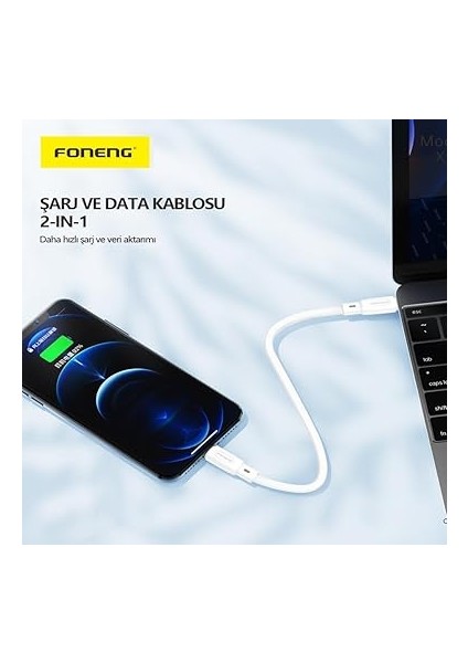 X107 Mini Type-C To Lightning 30CM Şarj Kablosu ve Data Kablosu Beyaz fiyatları