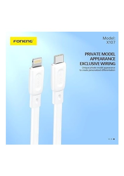 X107 Mini Type-C To Lightning 30CM Şarj Kablosu ve Data Kablosu Beyaz modelleri