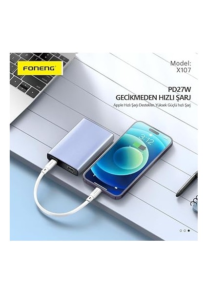 X107 Mini Type-C To Lightning 30CM Şarj Kablosu ve Data Kablosu Beyaz indirimleri