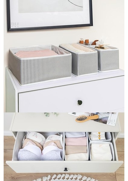 Kapısı 4 Lü Çekmece Düzenleyici Organizer Dekoratif Sepet Hurç (4 Lü Çekmece Çizgili)