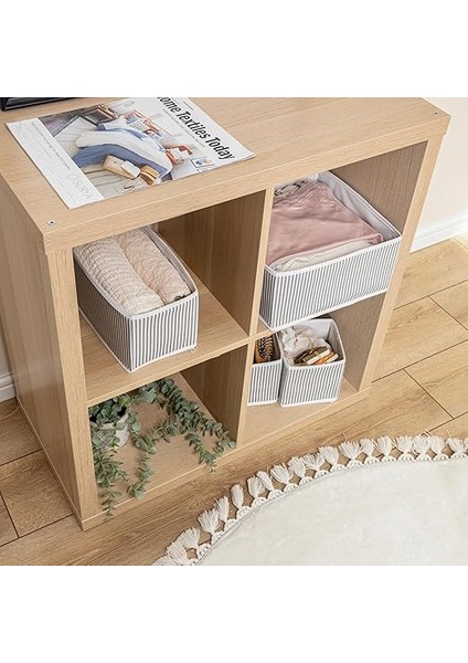 Kapısı 4 Lü Çekmece Düzenleyici Organizer Dekoratif Sepet Hurç (4 Lü Çekmece Çizgili) fırsatları