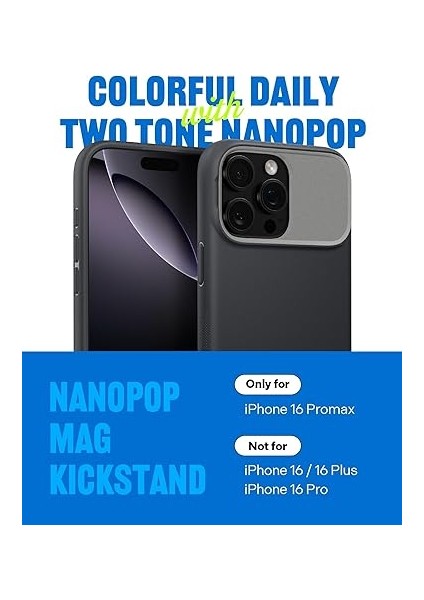 Caseology iPhone 16 Pro Max Silikon Magsafe Kılıf Nano Pop Mag Stand'lı Hava Kanalı Teknolojisi™ Askeri Sınıf Koruma Black Sesame Kaymaz Kapak - ACS08057 fiyatları