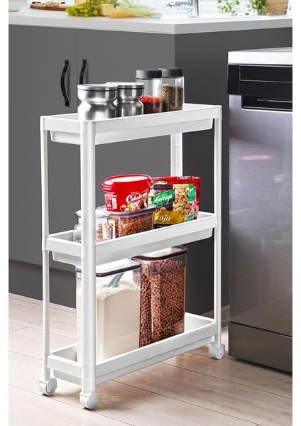 Life 3 Katlı Tekerlekli Slim Ince Beyaz Banyo Mutfak Rafı MIT1125 indirimleri