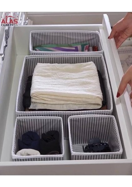 Kapısı 4 Lü Çekmece Düzenleyici Organizer Dekoratif Sepet Hurç (4 Lü Çekmece Çizgili) indirimleri
