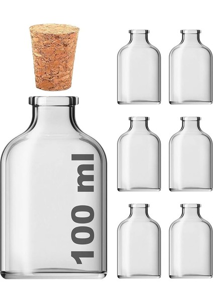 ml Düğün, Kına, Nişan, Kolonya, Koku, Hediyelik Şişesi Şeffaf Mantar Tıpalı 100 cc Cam Şişe (Şeffaf 6 Adet)