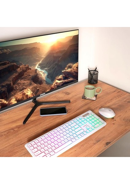 KM-319BT 2.4g+Bt1+Bt2 Çoklu Cihaz Bağlantılı Q Set Kablosuz Tak ve Kullan Klavye + Mouse (Beyaz)