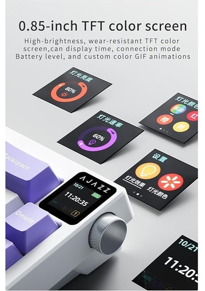 Ajazz AK650 Kablosuz Mekanik Klavye 3 Modlu Tft Ekranlı Hot-Swap-65 Tuşlu Rgb Mor/dream Switch modelleri