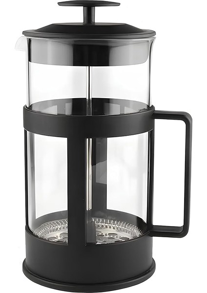 350 ml Cam French Press – Isıya Dayanıklı Cam, Paslanmaz Çelik Filtreli, Siyah Renkli Kahve ve Bitki Çayı Demliği