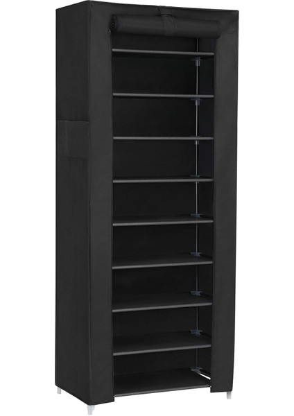 Toz Geçirmez Örtülü 10 Katlı Metal Ayakkabı Rafı, Siyah, RXJ10H