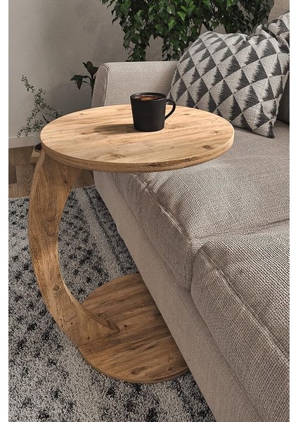 Tekerlekli C Sehpa Koltuk Sehpası Yan Sehpa Zigon Sehpa Servis Sehpası - Atlantik Çam