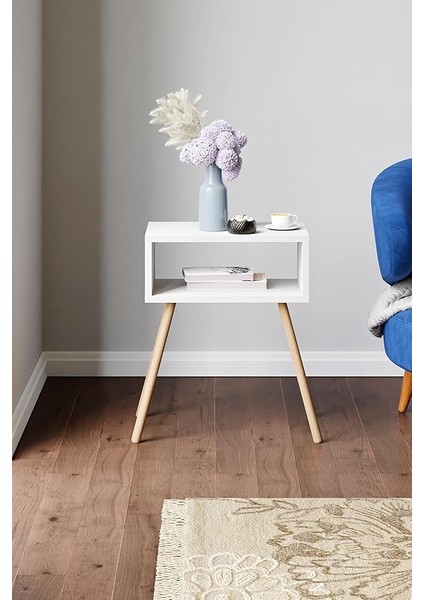 Ahşap Ayaklı Raflı Komodin - Beyaz fırsatları