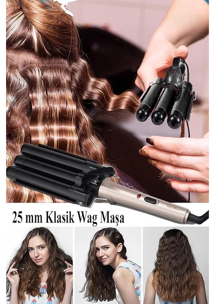 Profesyonel (85WATT) Klasik 25MM Wag Maşa Seramik Kaplama, Geniş ve Doğal Şekillendirme fiyatları