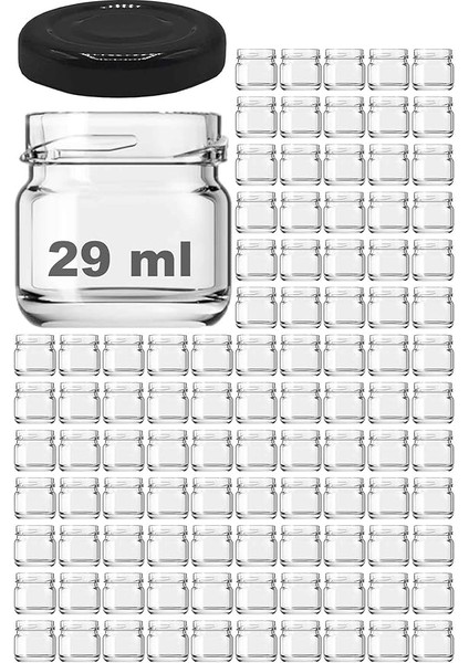 29 ml Konserve Küçük Numune Kavanoz Siyah Metal Kapaklı Şeffaf Cam 29 cc Paşabahçe (6)
