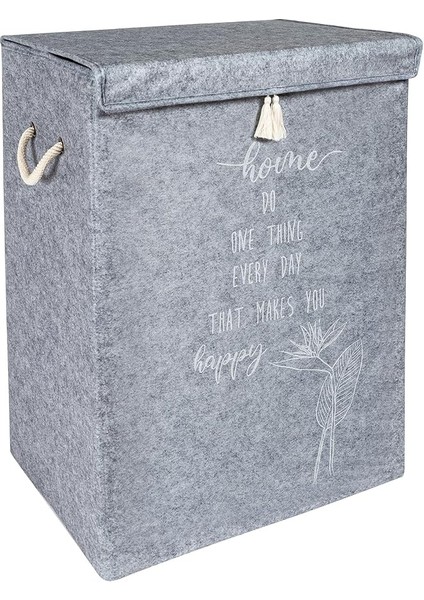 Çamaşır Sepeti Kirli Çamaşır Torbası Çamaşır Sepet Keçe Kapaklı Çok Amaçlı Kutu Sepet Oyuncak Saklama Sepeti Renk (55X40X30 Cm) (Gri)