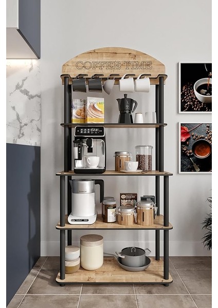 Tıme Çok Amaçlı Dolap Kahve Köşesi Madran Ceviz Tüm Kahve Makineleri (Meşe)
