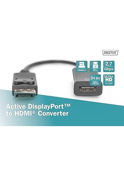 Aktif Displayport Adaptör Kablosu - Dp - HDMI Tip A - HDMI 2.0 - Ultrahd 4k/60Hz - 0.2m - Siyah indirimleri
