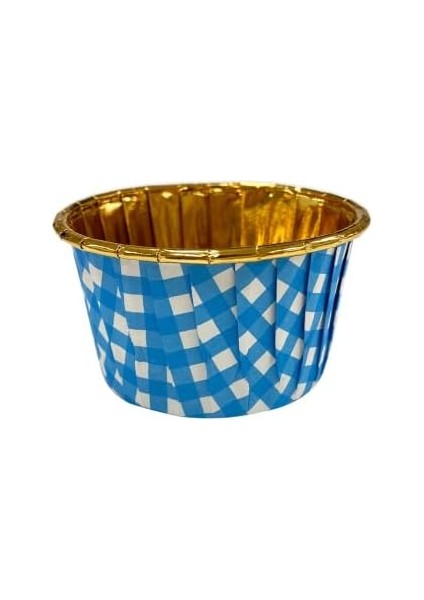 25LI Muffin Kalıbı - Cupcake Kalıpları, Su Geçirmez ve Yağ Geçirmez Pişirme Kağıtları, Ev Veya Parti Için Alüminyum Folyo Pişirme Kek Kapları -Kare Desenli Mavi-Altın fiyatları