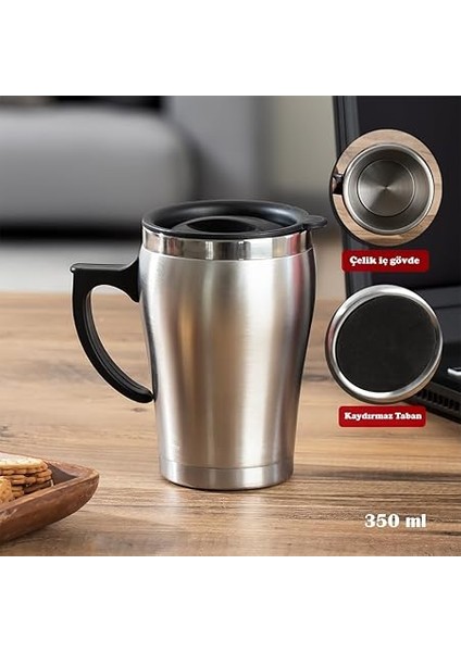 05550 Paslanmaz Çelik Kupa Sızdırmaz Çelik Termos Araç Termosu El Termosu Yalıtımlı Bardak 350ML -Gümüş fiyatları