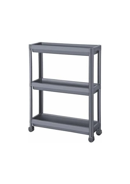 Ticaret Tekerlekli Dikdörtgen 3 Katlı Raf Ünitesi - Banyo Mutfak Düzenleyici Organizer Gri fiyatları